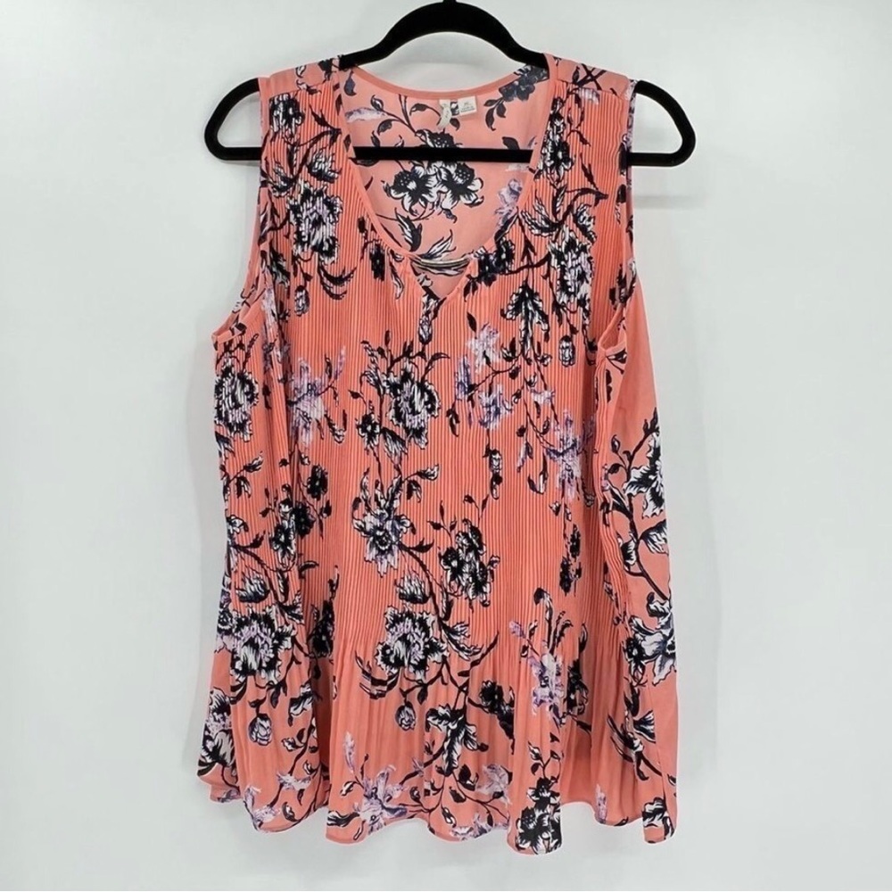 CATO Peach and Navy Floral Pleated sleeveless sz XL